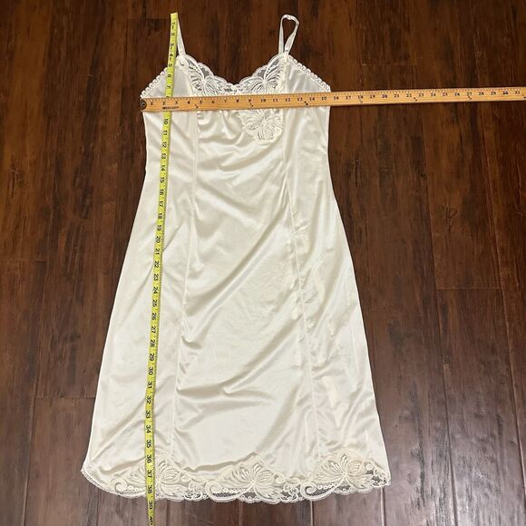 VTG 70s WORKER MAID Lace-Trim Satin Midi Slip Dress Cream UNION WORKER - Picture 10 of 10